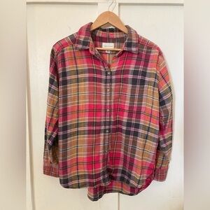 AMERICAN Eagle boyfriend fit pink plaid flannel shirt small 100% cotton